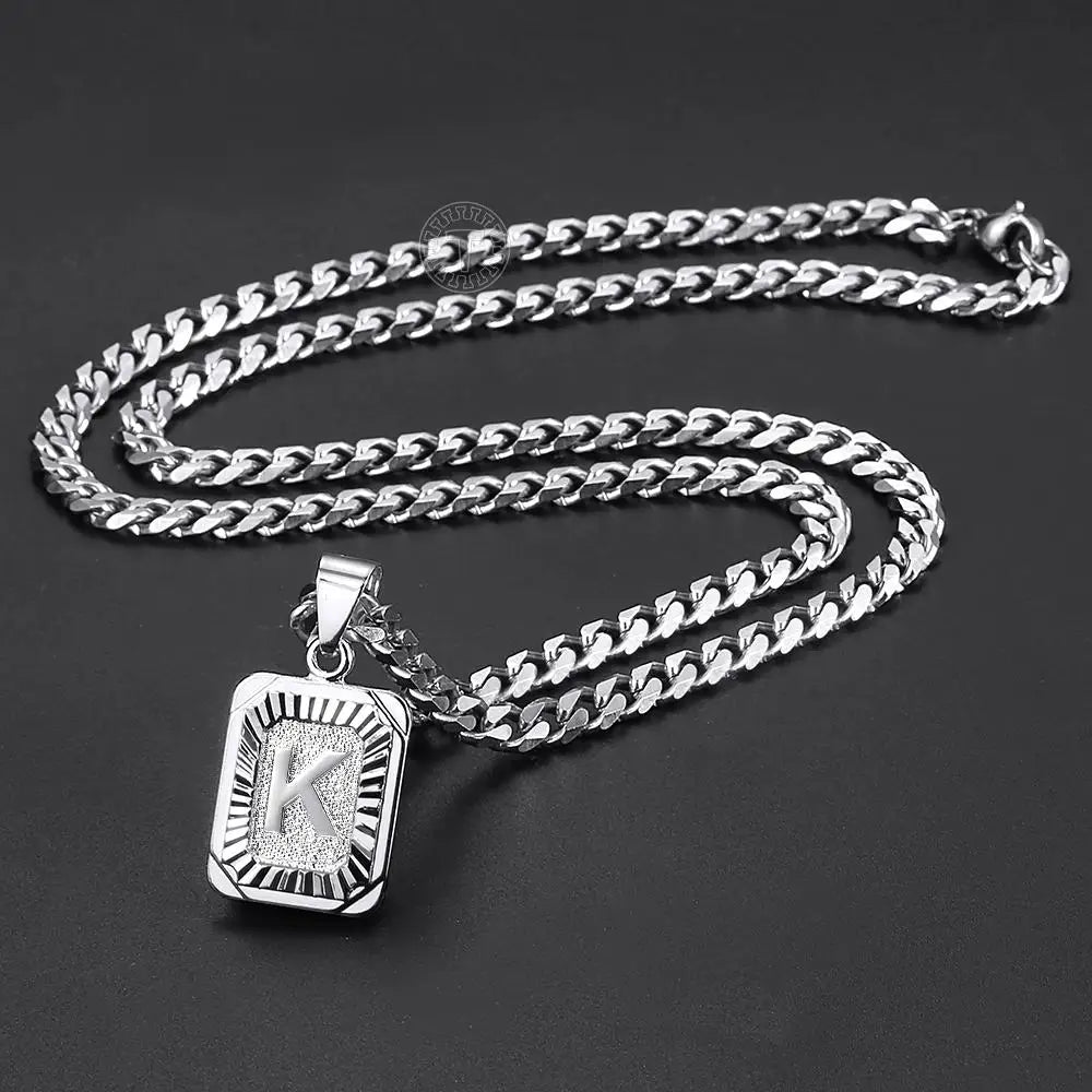 Sliver Color Initials Name Pendant Necklace Hiphop Punk Bold Rugged Masculine Alphabet Letter Charm Necklace for Men