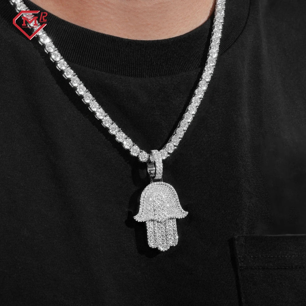 GRA Certificate Hiphop Moissanite Charm Pendant 925 Silver VVS Iced Out Diamond Hamsa Hand Pendant
