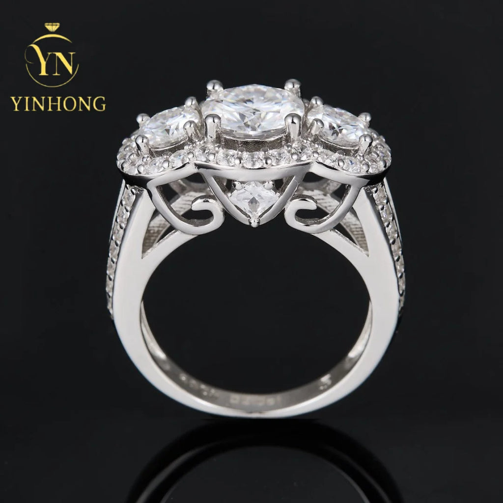 YINHONG S925 2-carat Moissanite Silver Ring, Luxury Wedding Ring for Women, Moissanite Proposal Silver Ring