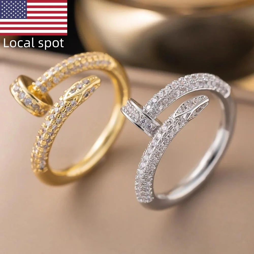 RAKOL Hiphop Style Open Ring Lady Fashion Party Accessories With Shiny Zirconia Gold Color Jewelry for Women Chic Trendy Gift