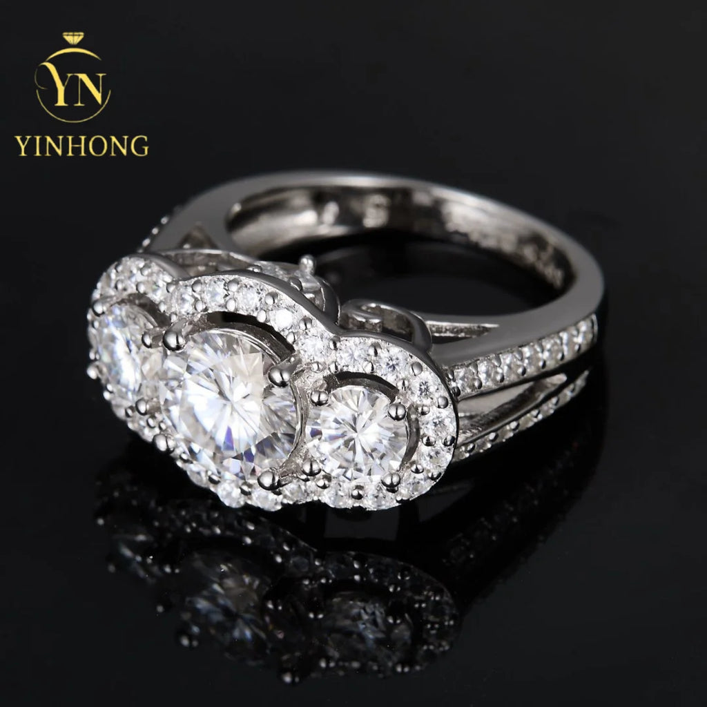 YINHONG S925 2-carat Moissanite Silver Ring, Luxury Wedding Ring for Women, Moissanite Proposal Silver Ring