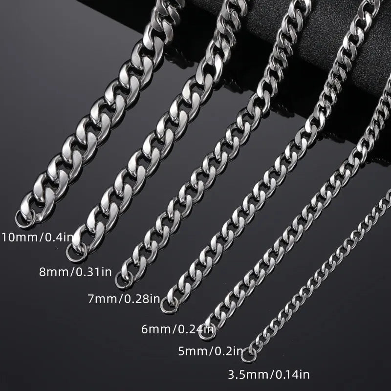 2pcs 5/7mm Fashion Chains Necklaces Stainless Steel Cuban Link Necklace for Men Hip Hop Punk Jewelry
