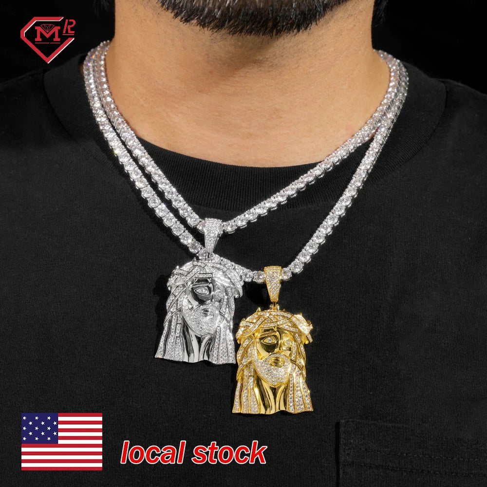 Hip Hop Jesus Head Pendant Moissanite Jewelry 925 Sterling Silver Iced Out VVS Pass Diamond Test Moissanite Pendant