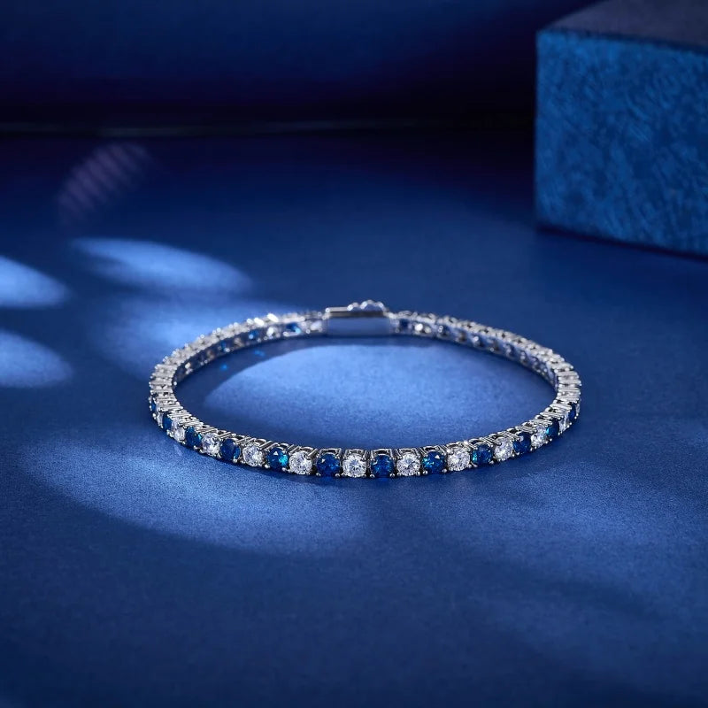 Gold Plated Chain Bracelet Women's Fashion Bracelet 14K Gold CZ Zirconia Zircon Blue Women Tennis Bracelet Hand Link
