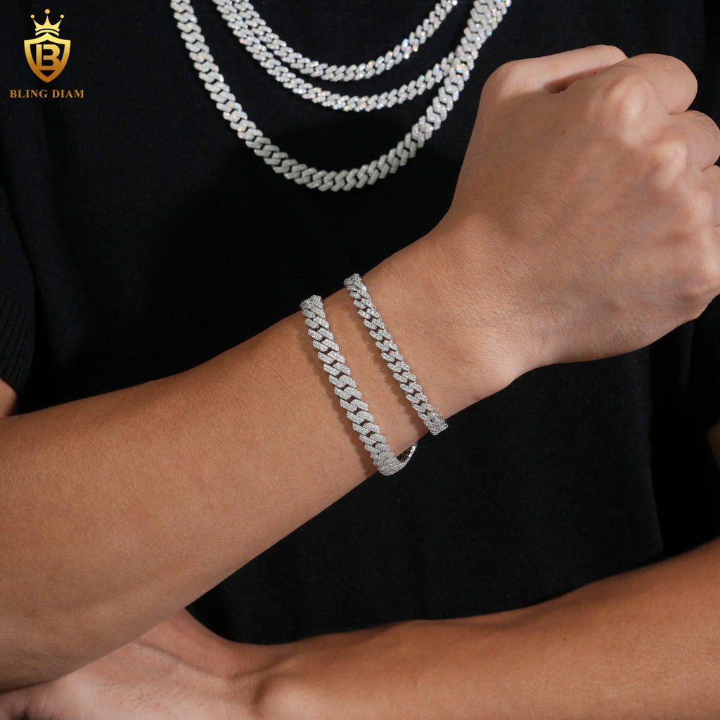 In Stock HipHop Style S925 Moissanite 6mm8mm Cuban Chain Pass Diamond Tester Iced Out  Moissanite Silver Necklace Chain with GRA