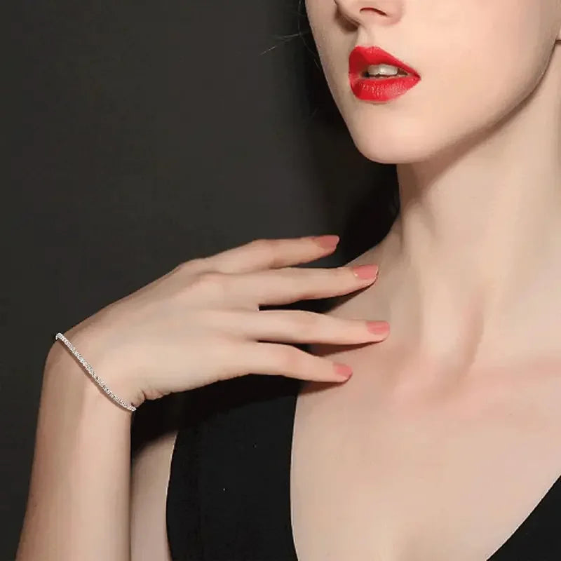 925 Sterling Silver Bracelet Fine Jewelry Cubic Zirconia Tennis Bracelet Adjustable  for Women