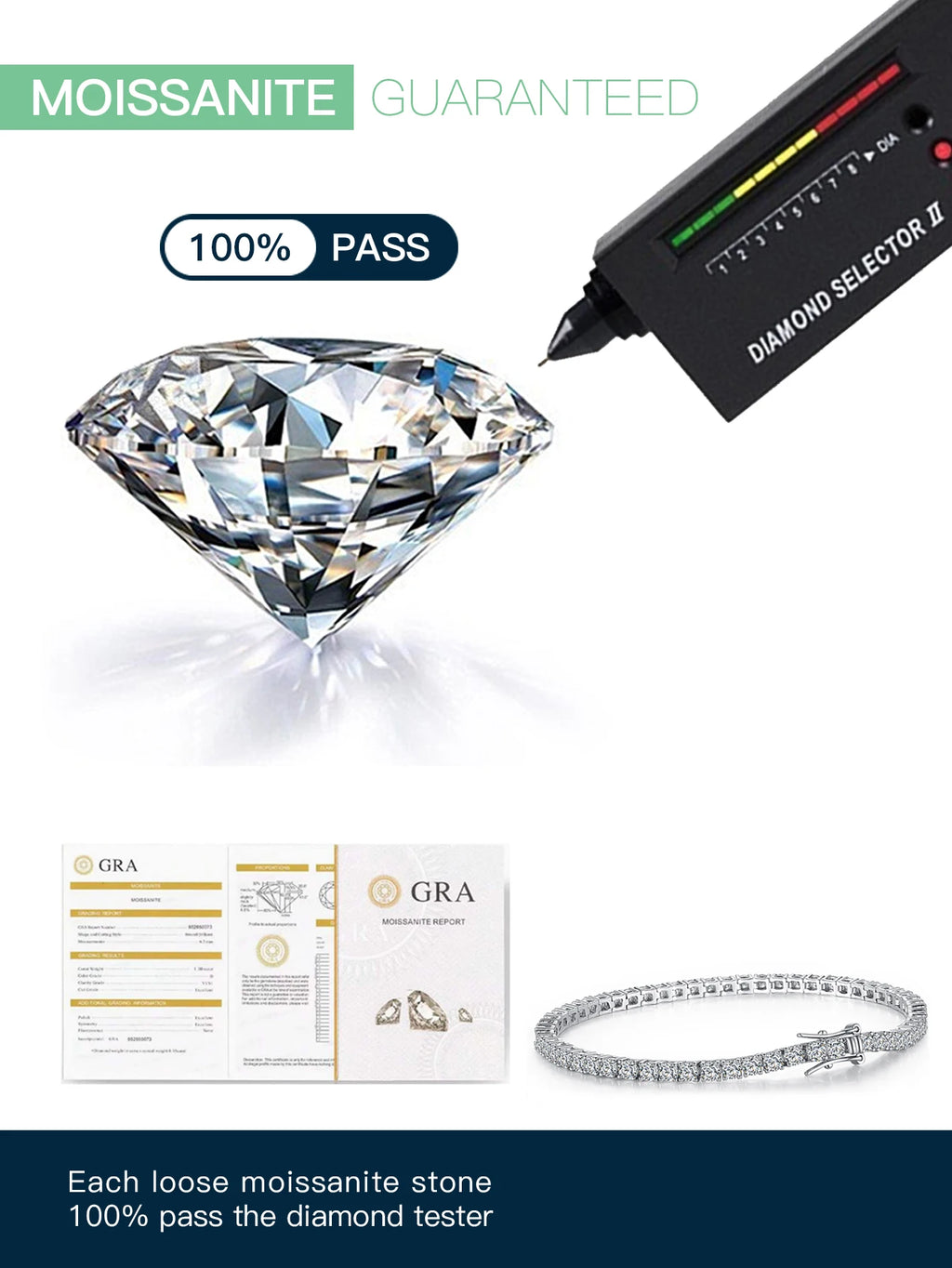 Aivenchy S925 Sterling Silver Rhodium Plated Chain Bracelet Luxury Moissanite Women Tennis Bracelet