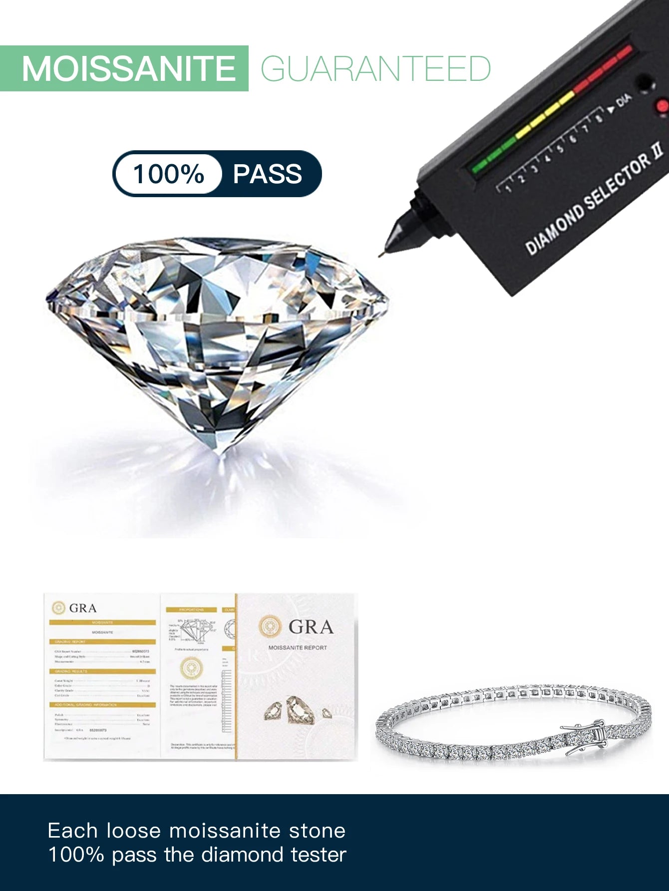 Aivenchy S925 Sterling Silver Rhodium Plated Chain Bracelet Luxury Moissanite Women Tennis Bracelet