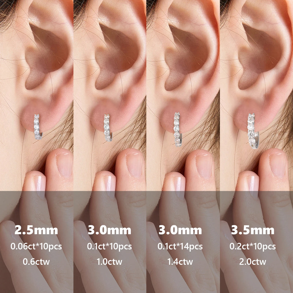 2.0ct 1ct VVS Moissanite Diamond Huggie Ear Cuffs Hypoallergenic Sterling Silver 925 14K Gold Plated Hoop Earring for Women Men