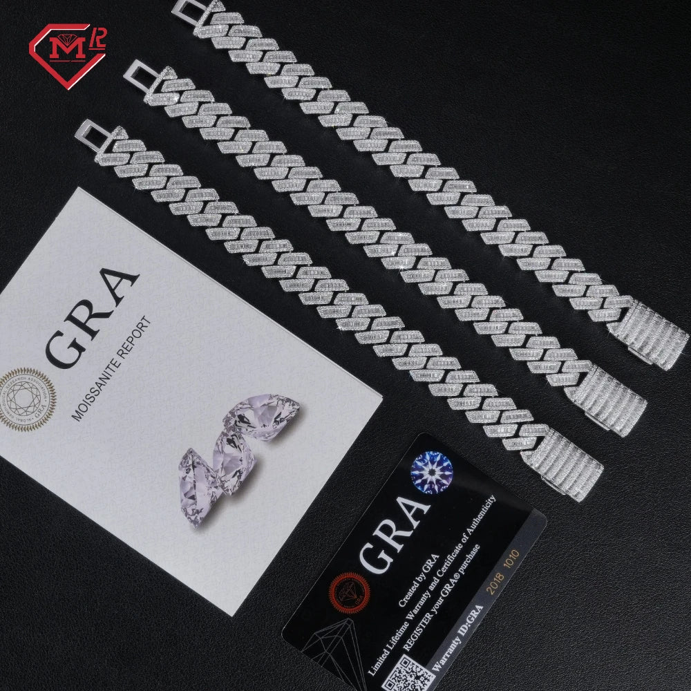 US Stock 15mm Moissanite Cuban Bracelet Jewelry Silver 925 Pass Diamond Test Vvs Iced Out Moissanite Bracelet
