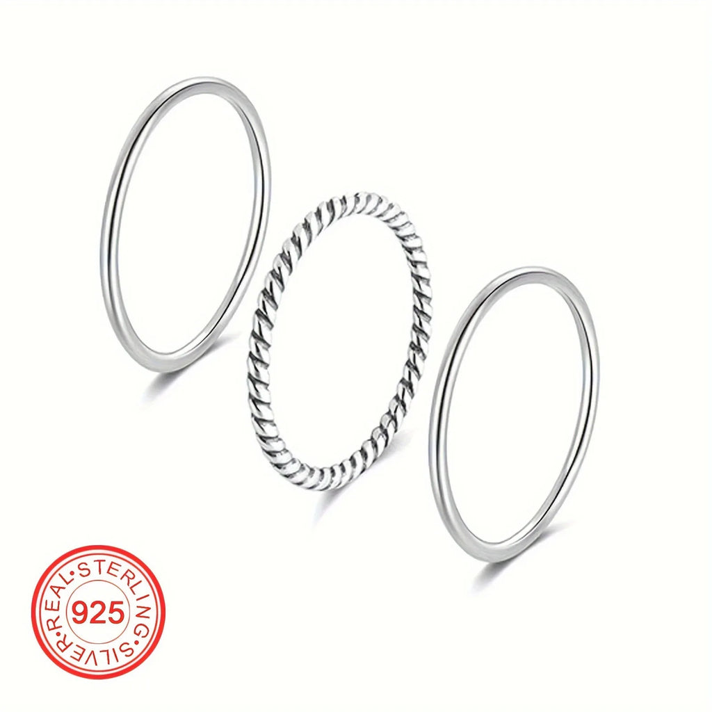 3PCS 925 Sterling Silver Knuckle Rings for Women Minimalist Thin Stacking Rings Set Midi Pinky Ring Size 2.5-8.5