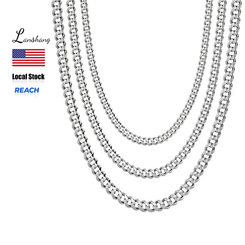 3pcs Men's Cuban Link Chain Set 3.5/ 5/7mm Fashion Chains Necklaces Stainless Steel Hip Hop Punk Jewelry for Men