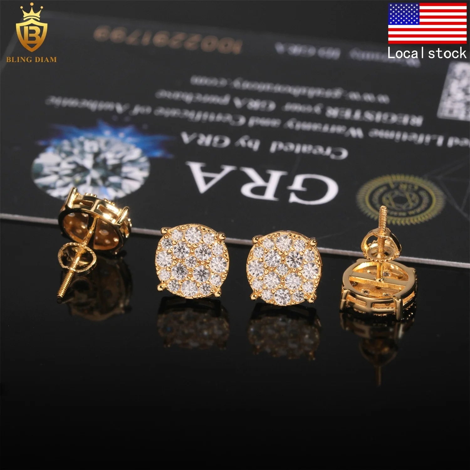 New Arrival 9.8mm Moissanite Diamond Earrings with GRA 925 Sterling Silver Hiphop Stud Earrings Set for Unisex in USA Warehouse
