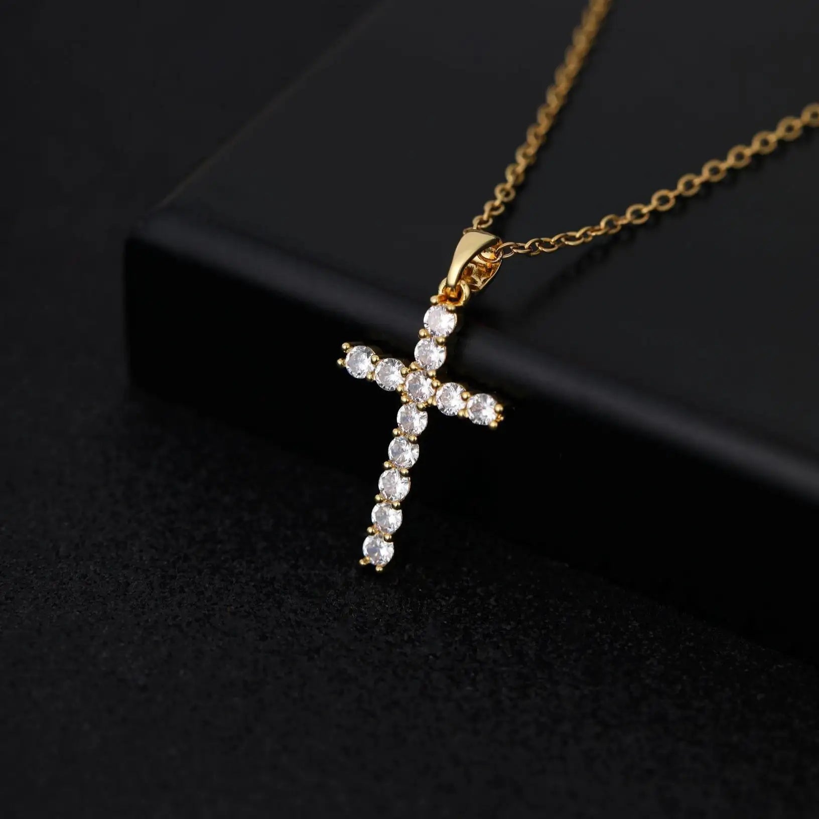 US Local Stock Classic Cross Necklace Simple Stainless Steel Chain Sparkling Zircon Daily Wear Wedding Valentine Birthday Gift