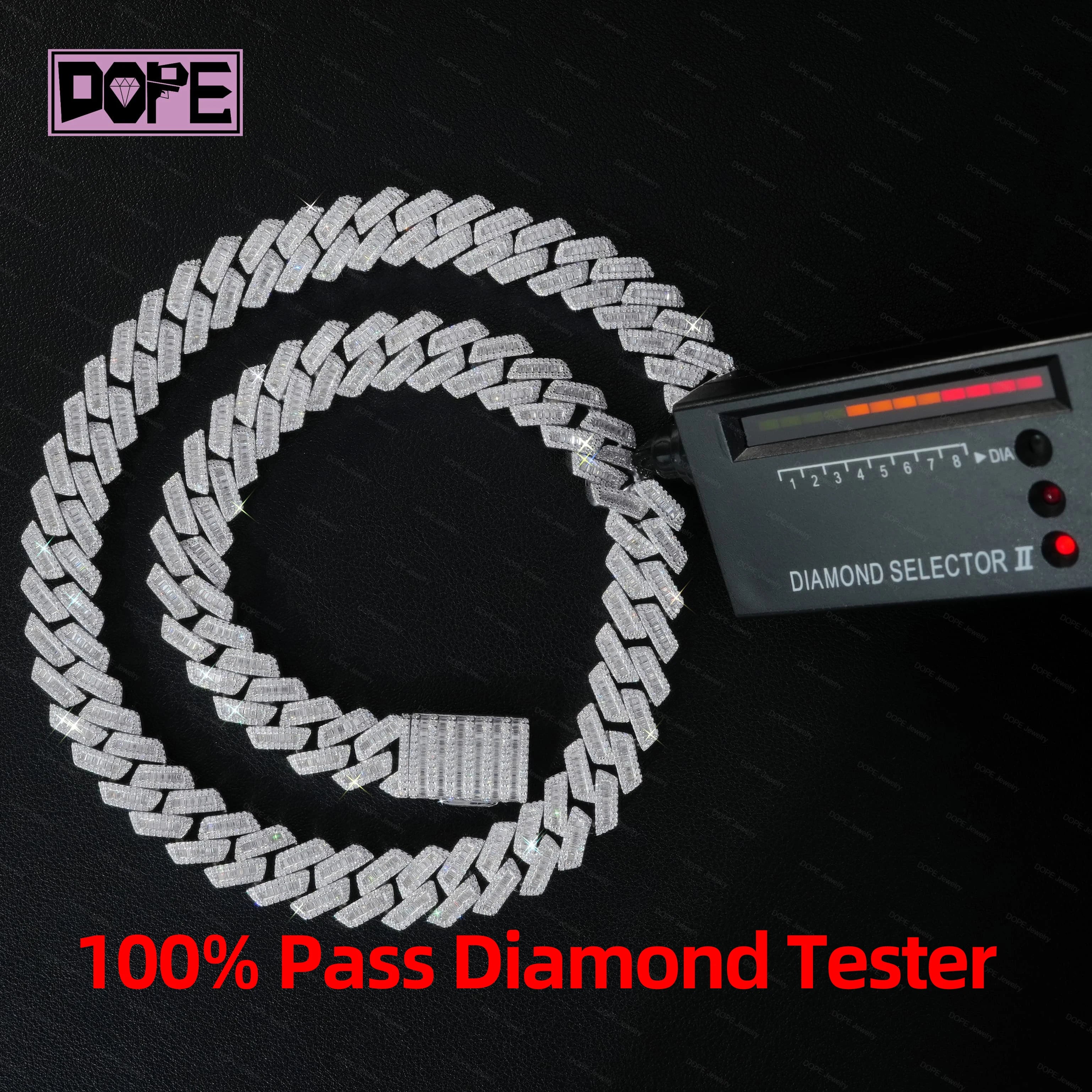 USA Stock 15mm Cuban Link Chain Hip Hop 925 Silver Inner Baguette Cut Iced Out Necklace Moissanite Cuban Chain