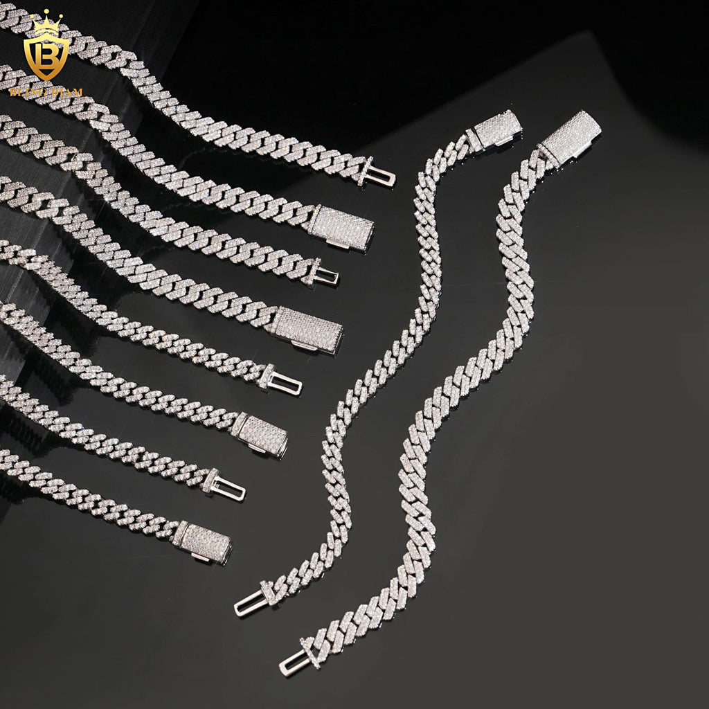 In Stock HipHop Style S925 Moissanite 6mm8mm Cuban Chain Pass Diamond Tester Iced Out  Moissanite Silver Necklace Chain with GRA