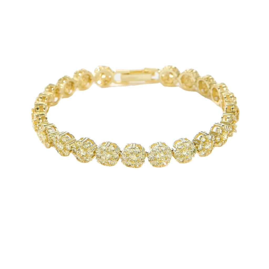 High Quality Gold Plated Chain Bracelet Women's Fashion Bracelet 14K Gold CZ Zirconia Zircon Flower Women Tennis Bracelet Link