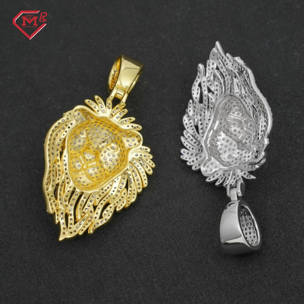 GRA Hip Hop Spot Goods Lion Pendant Men 925 Sterling Silver Fully Iced Out Moissanite Pendant