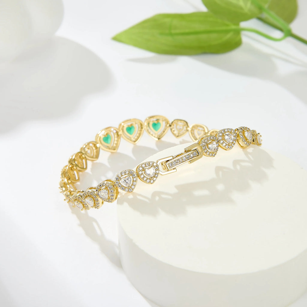 Gold Plated Chain Bracelet Women's Fashion Bracelet 14K Gold CZ Zirconia Zircon Heart Emerald Women Tennis Bracelet Link