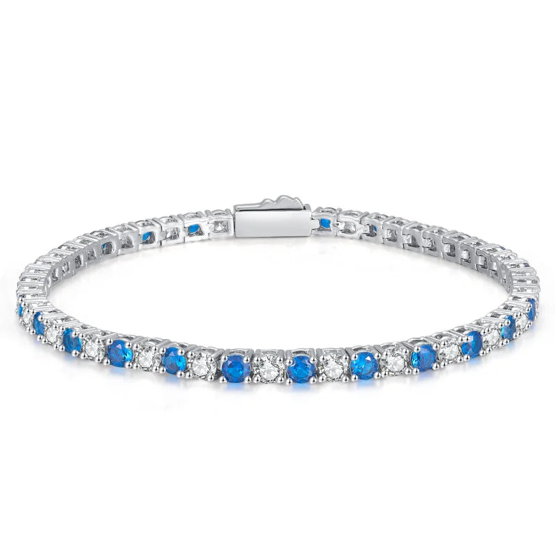 Gold Plated Chain Bracelet Women's Fashion Bracelet 14K Gold CZ Zirconia Zircon Blue Women Tennis Bracelet Hand Link