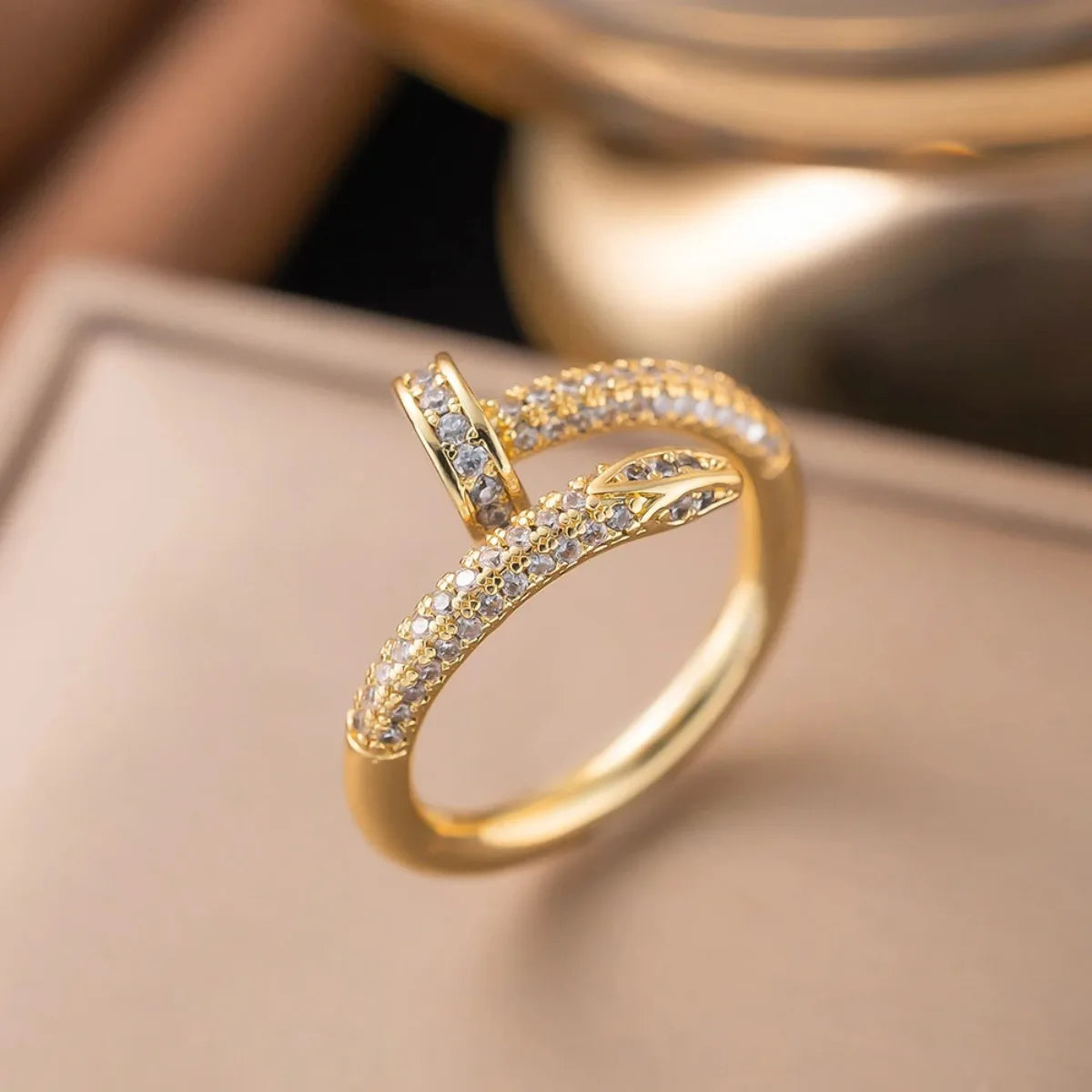 RAKOL Hiphop Style Open Ring Lady Fashion Party Accessories With Shiny Zirconia Gold Color Jewelry for Women Chic Trendy Gift