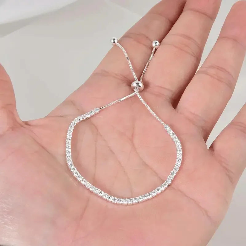 925 Sterling Silver Bracelet Fine Jewelry Cubic Zirconia Tennis Bracelet Adjustable  for Women