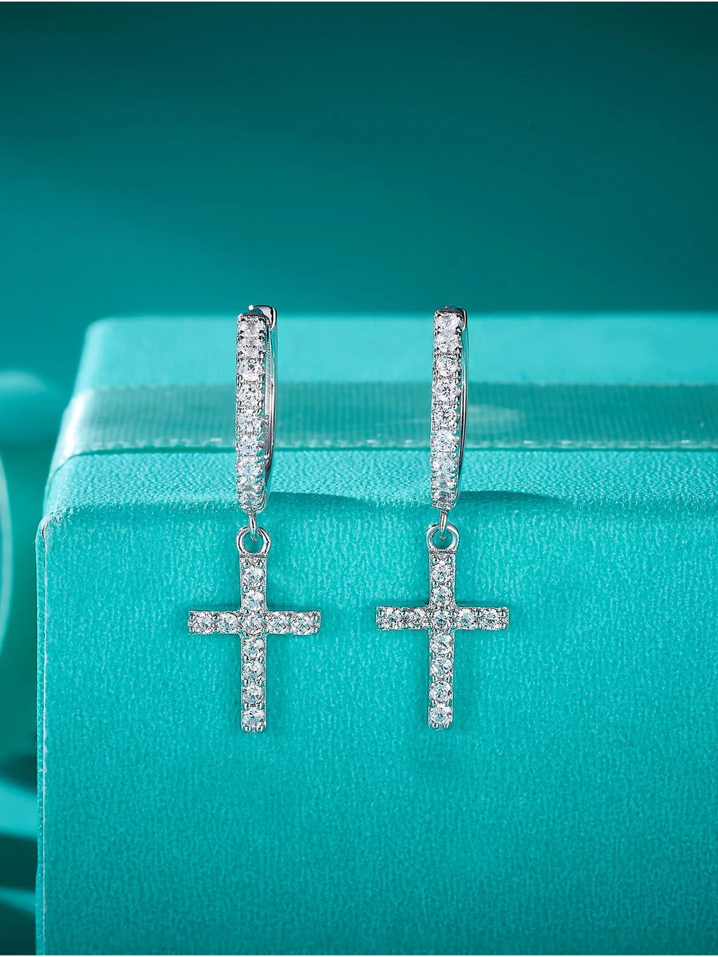 Cross 925 Sterling Silver Hip Hop Drop Hoop Earrings VVS D Color Moissanite Earrings Men Women Jewelry for Party Gift