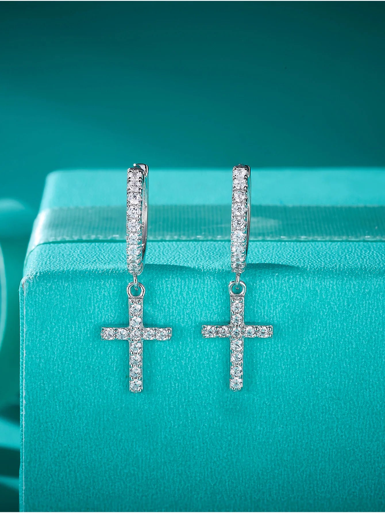 Cross 925 Sterling Silver Hip Hop Drop Hoop Earrings VVS D Color Moissanite Earrings Men Women Jewelry for Party Gift