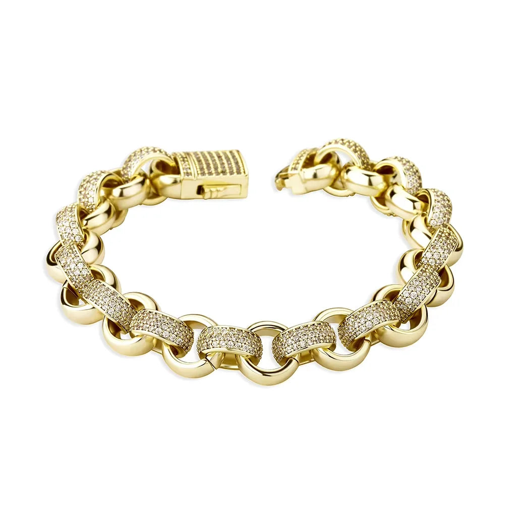 Hot Sale Bracelet Luxury 12mm O Shape Cuban Link Chain Gold Plated Jewelry Crystal Bracelet