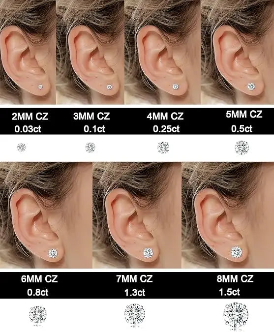 7 Pairs 18G 20G Stainless Steel Stud Earrings Round Cubic Zirconia Earring Set for Men Women 2MM-8MM Silver Tone