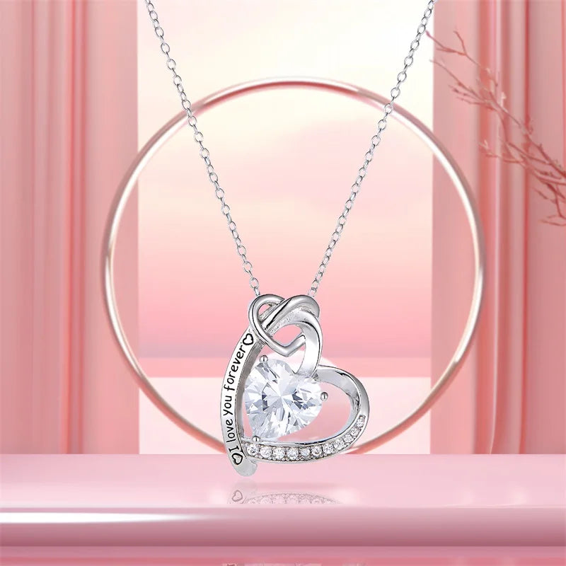 Double Heart Necklace 925 Sterling Silver Mom Love Heart Pendant Necklace for Mother Grandma Wife Birthday Jewelry Gifts