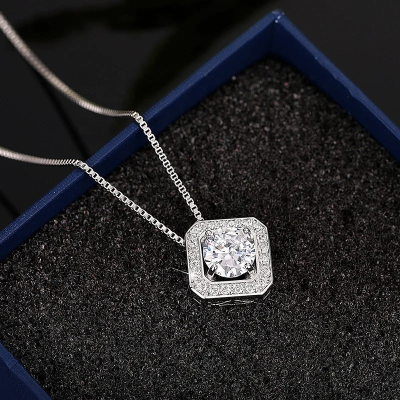 Simple Silver Color Princess Square Cut Crystal Zircon Pendant Necklace for Women Best Friends Gifts Chain Jewelry