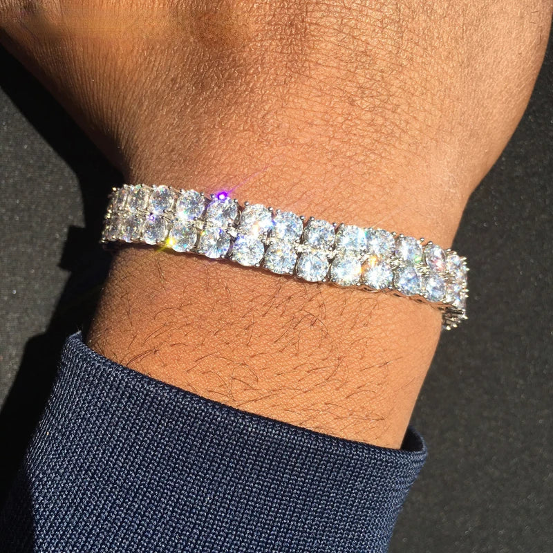 Hip Hop Iced Out Bling Cz Bracelet Round Cut 5A CZ Cubic Zirconia Two Raw Tennis Chain Women Men's Jewelry