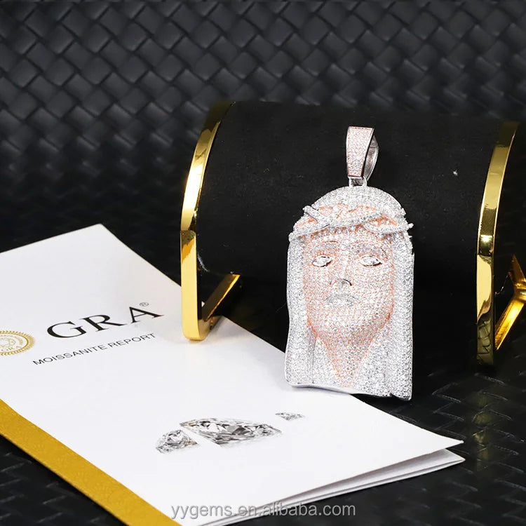 Hot Sell 925 Silver VVS Moissanite Diamond Set Jesus Pendant Men Fashion Hip Hop Jewelry Iced Out Jesus Pendant