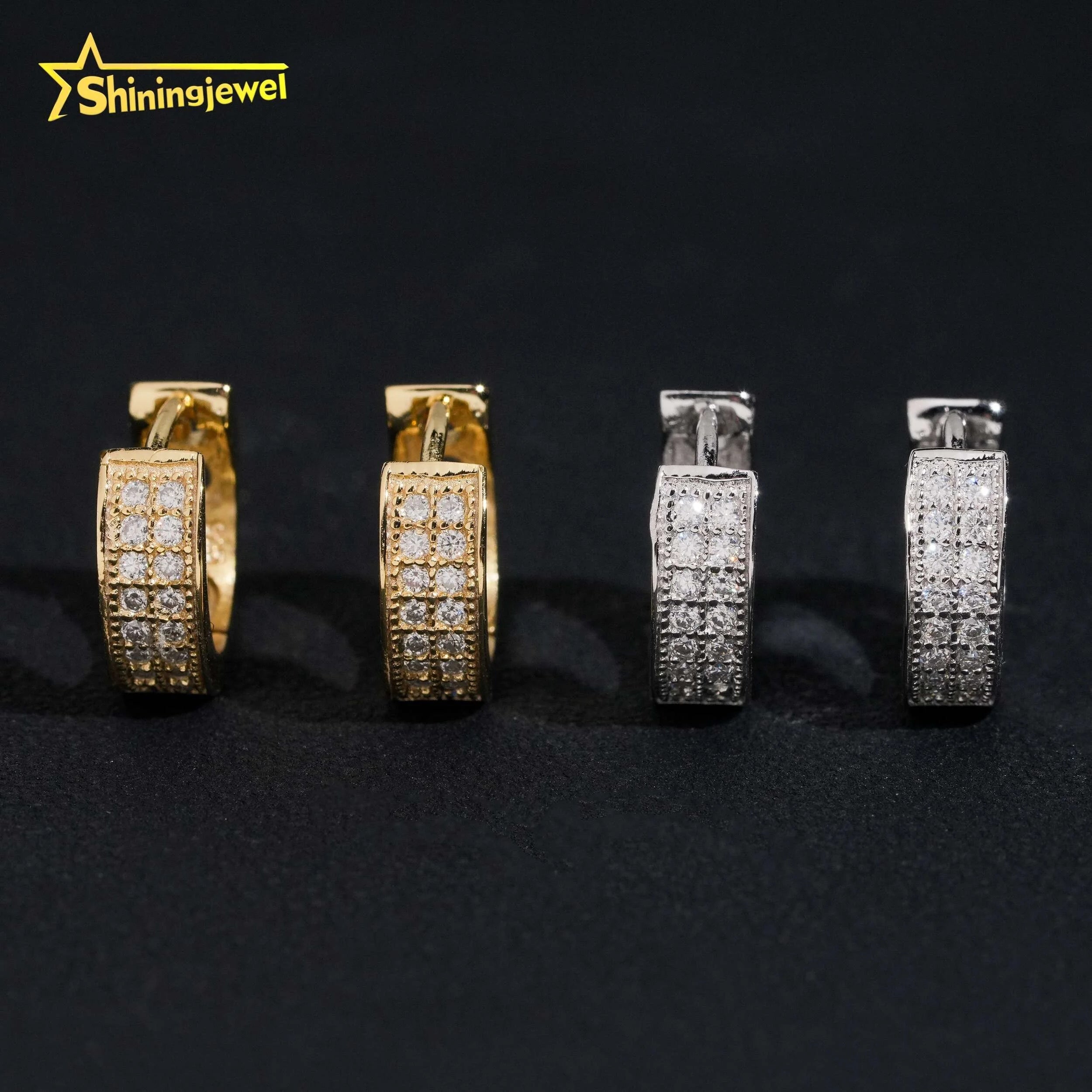 USA Local Stock Hip Hop Iced Out High Quality 925 Sterling Silver Hoop Moissanite Diamond Earrings