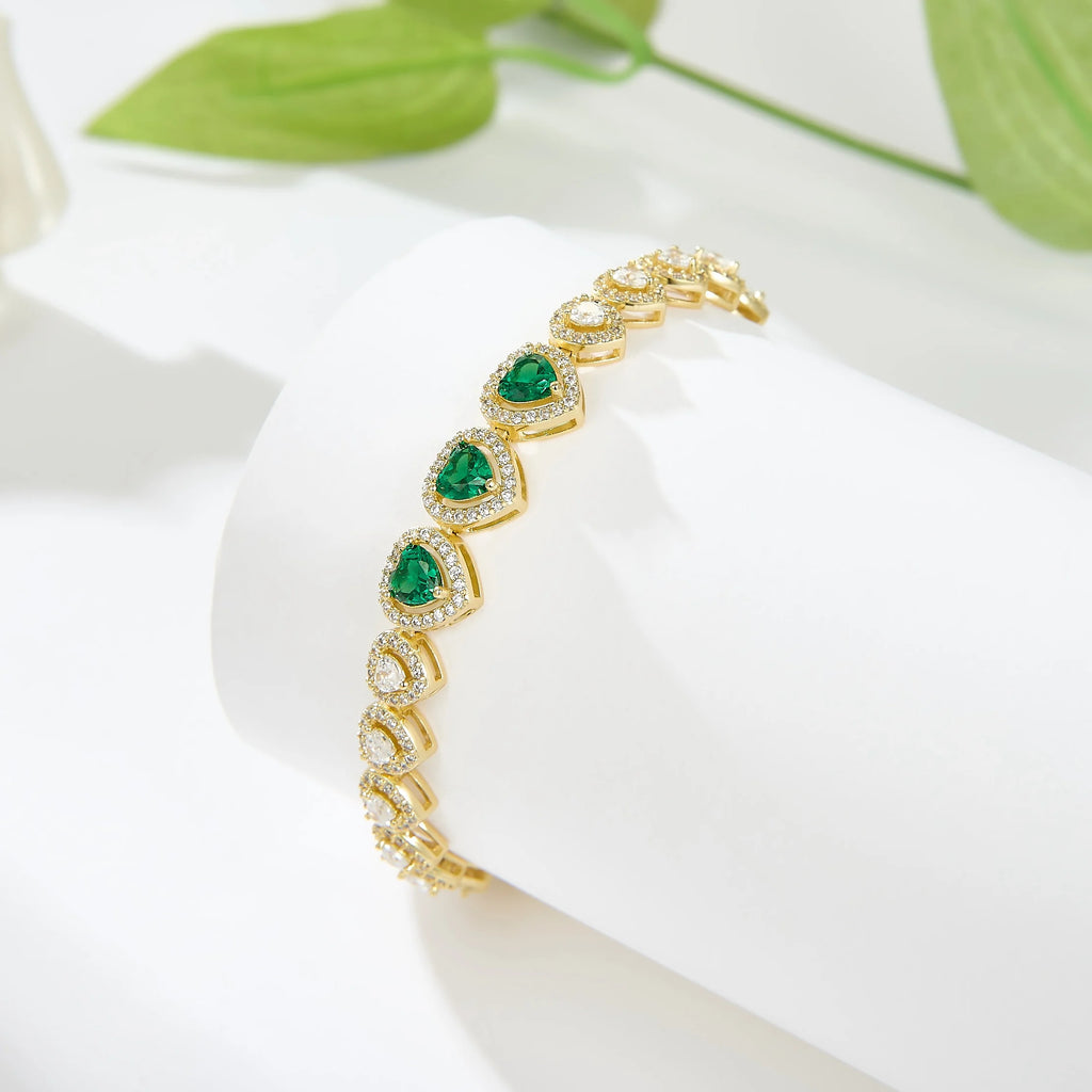 Gold Plated Chain Bracelet Women's Fashion Bracelet 14K Gold CZ Zirconia Zircon Heart Emerald Women Tennis Bracelet Link