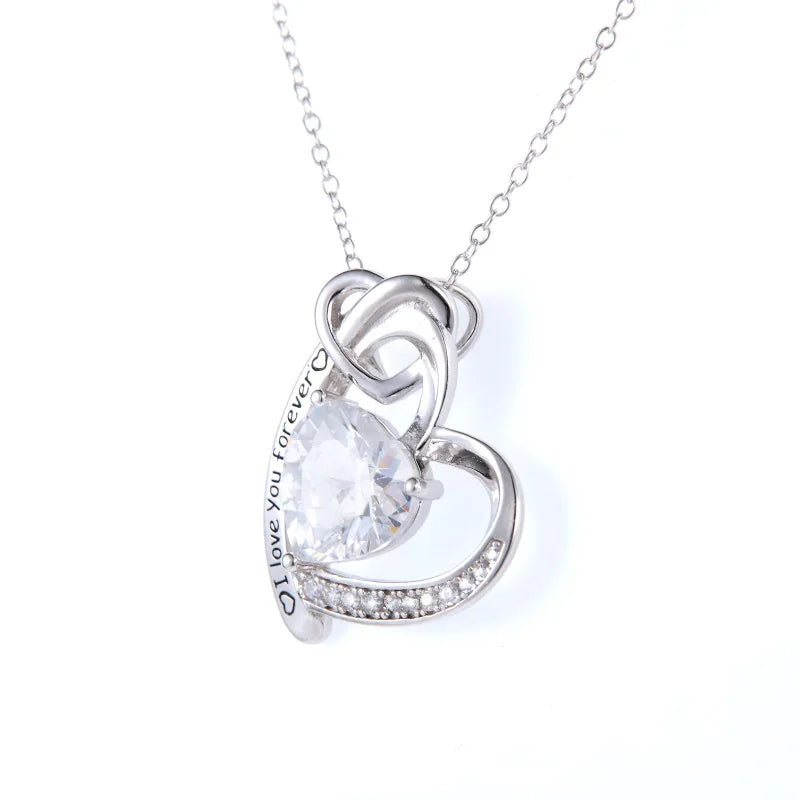 Double Heart Necklace 925 Sterling Silver Mom Love Heart Pendant Necklace for Mother Grandma Wife Birthday Jewelry Gifts