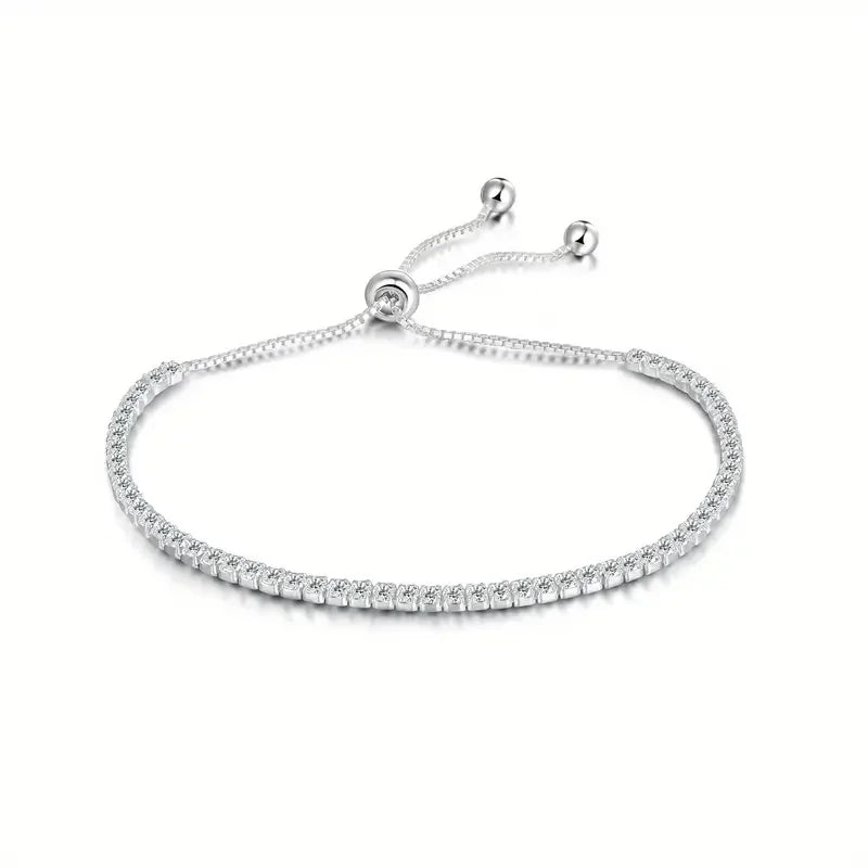 925 Sterling Silver Bracelet Fine Jewelry Cubic Zirconia Tennis Bracelet Adjustable  for Women