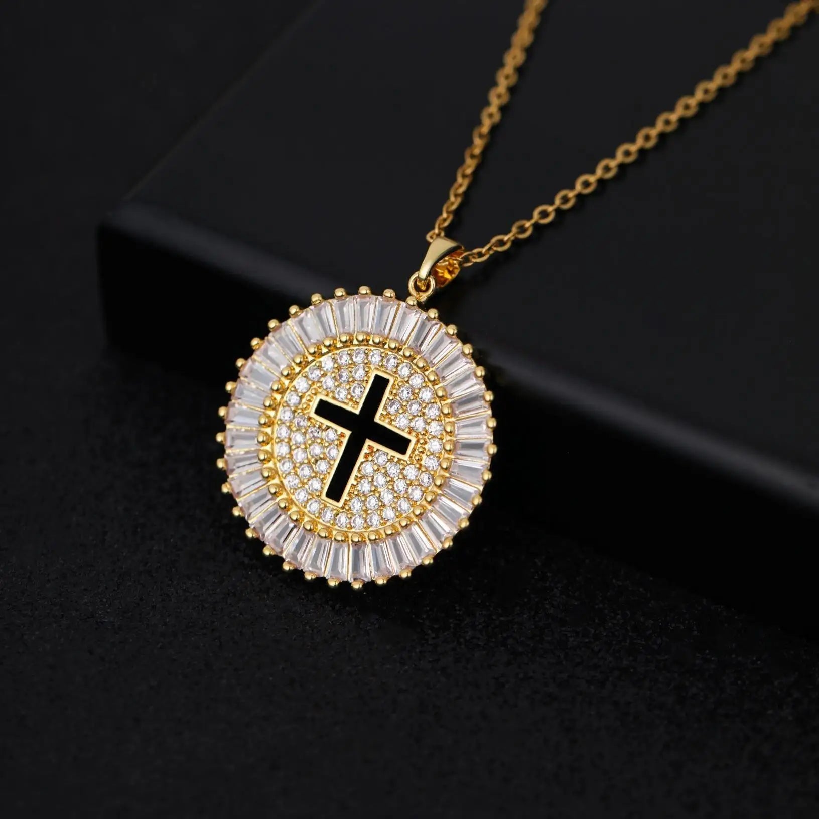 US Local Stock Classic Cross Necklace Simple Stainless Steel Chain Sparkling Zircon Daily Wear Wedding Valentine Birthday Gift
