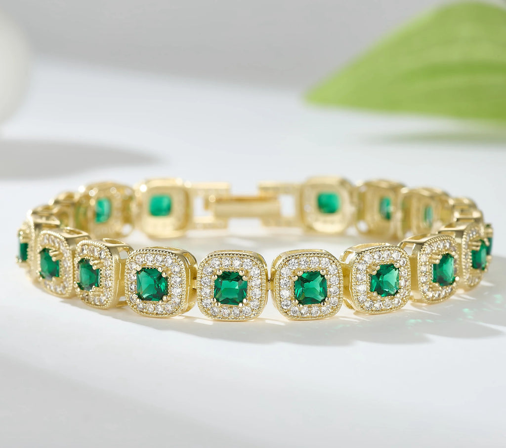 Gold Plated Chain Bracelet Women's Fashion Bracelet 14K 18K Gold CZ Zirconia Zircon Heart Emerald Women Tennis Bracelet Link