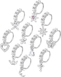 10Pcs Dangle Nose Rings Hoop Butterfly Heart Moon Flower Star CZ Cartilage Earring Dangling Nose Body Piercing Jewelry 20G