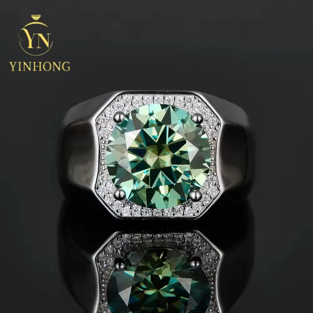 Men's Moissanite Ring S925 Silver Personalized Men's Ring Accessory, White and Green Moissanite Silver Ring