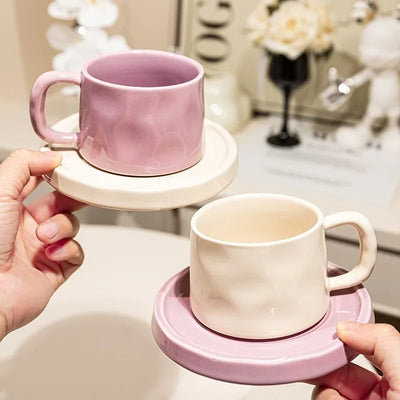 elegant cute ceramic coffee mug with saucer