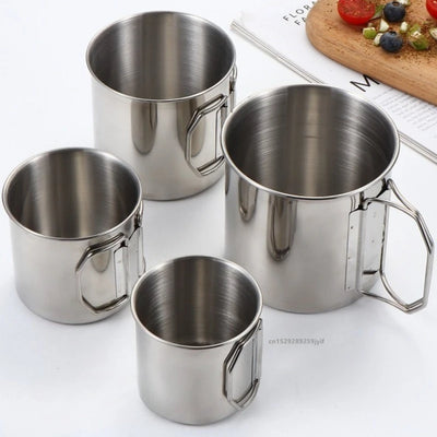 portable stainless steel camping cup with foldable handle