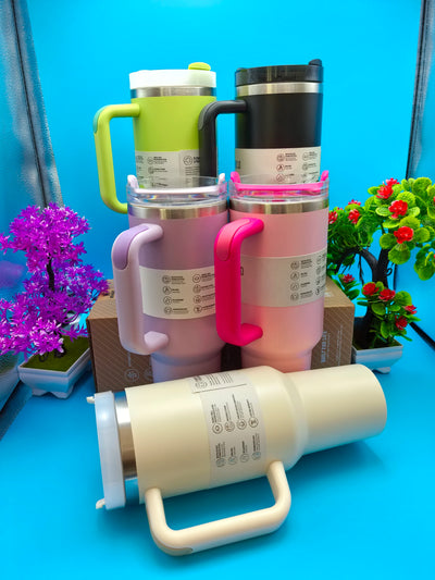 insulated 40 oz tumbler with handle and straw