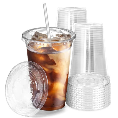 50pcs disposable plastic cups with lids for cold drinks